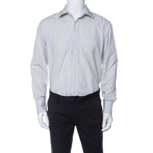 Boss by Hugo Boss White Striped Cotton Button Front Shirt L - Boss By Hugo Boss - Modalova