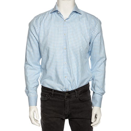 Boss Hugo Boss Blue Checkered Cotton Slim Fit Shirt M - Boss By Hugo Boss - Modalova