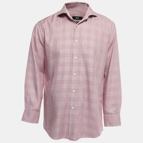 Boss By Hugo Boss Red Plaid Cotton Blend Button Front Full Sleeve Shirt XXL - Boss By Hugo Boss - Modalova