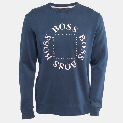 Boss By Hugo Boss Navy Blue Logo Print Knit Salbo Circle Sweatshirt L - Boss By Hugo Boss - Modalova