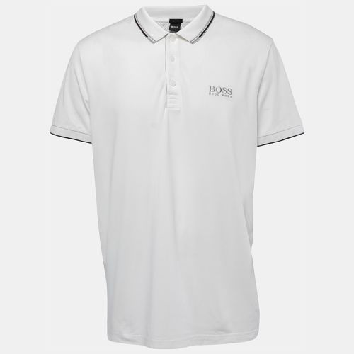 Boss By Hugo Boss White Logo Embroidered Knit Regular Fit Polo T-Shirt XXL - Boss By Hugo Boss - Modalova