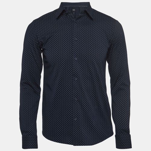 Boss By Hugo Boss Navy Blue Printed Cotton Blend Shirt S - Boss By Hugo Boss - Modalova