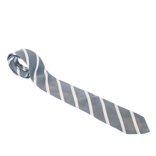 Boss By Hugo Boss Blue & White Textured Diagonal Stripes Silk Jacquard Classic Tie - Boss By Hugo Boss - Modalova