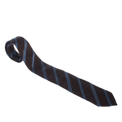 Boss By Hugo Boss Brown & Blue Diagonal Stripes Silk Jacquard Traditional Tie - Boss By Hugo Boss - Modalova