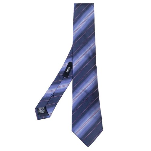 Boss By Hugo Boss Navy Blue Striped Silk Narrow Tie - Boss By Hugo Boss - Modalova