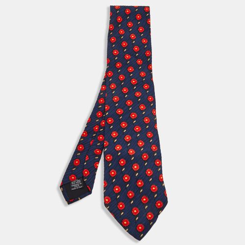 Boss By Hugo Boss Navy Blue Floral Printed Textured Silk Tie - Boss By Hugo Boss - Modalova