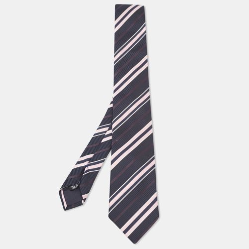 Boss By Hugo Boss Black/Pink Diagonal Striped Silk Tie - Boss By Hugo Boss - Modalova