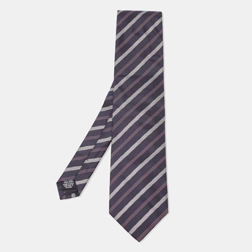 Boss By Hugo Boss Navy Blue Diagonal Striped Silk Tie - Boss By Hugo Boss - Modalova