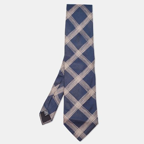 Boss By Hugo Boss Navy Blue Checked Silk Satin Tie - Boss By Hugo Boss - Modalova