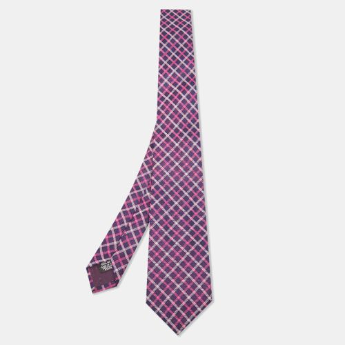 Boss by Hugo Boss Purple/Pink Check Patterned Silk Tie - Boss By Hugo Boss - Modalova