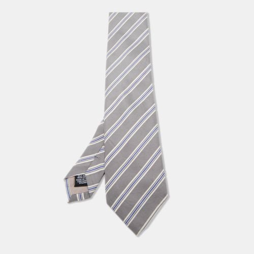 Boss By Hugo Boss Grey Diagonal Striped Silk Tie - Boss By Hugo Boss - Modalova