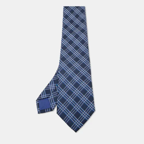 Boss by Hugo Boss Navy Blue Check Patterned Silk Tie - Boss By Hugo Boss - Modalova