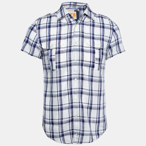 Boss Orange by Hugo Boss White and Blue Check Print Linen Short Sleeves Shirt S - Boss Orange by Hugo Boss - Modalova