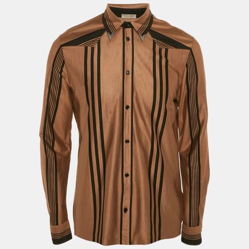 Bottega Veneta Brown Striped Cotton Knit Button Front Shirt L - Bottega Veneta - Modalova