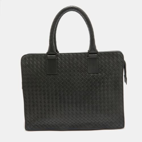 Bottega Veneta Dark Grey Intrecciato Leather Laptop Briefcase - Bottega Veneta - Modalova