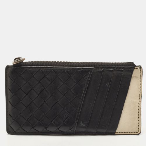 Bottega Veneta Black/White Intrecciato Leather Zip Card Holder - Bottega Veneta - Modalova