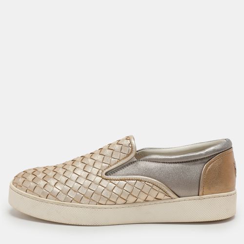 Bottega Veneta Gold/Silver Intrecciato Leather Dodger Slip On Sneakers Size 40 - Bottega Veneta - Modalova