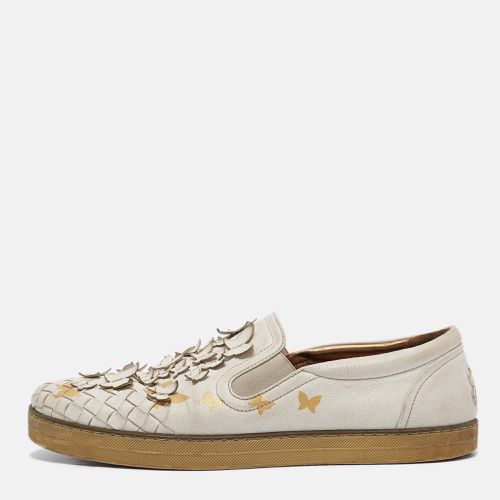 Bottega Veneta White Intrecciato Leather Butterfly Embellished Slip On Sneakers Size 39 - Bottega Veneta - Modalova