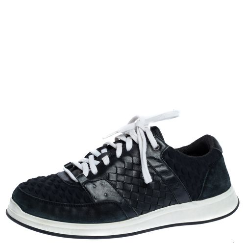 Bottega Veneta Black Intrecciato Leather, Ostrich Trim and Suede Sneakers Size 41.5 - Bottega Veneta - Modalova