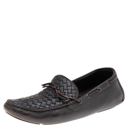 Bottega Veneta Dark Brown Intrecciato Leather Bow Slip On Loafers Size 45 - Bottega Veneta - Modalova