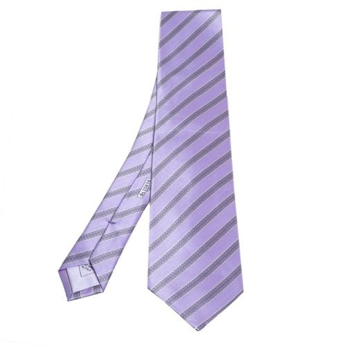 Brioni Purple Diagonal Stripe Print Silk Satin Tie - Brioni - Modalova