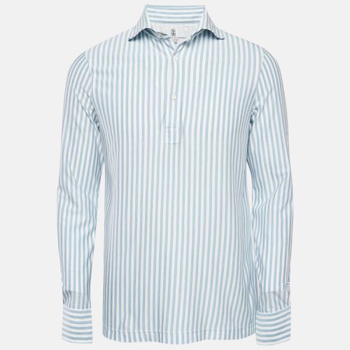 Brunello Cucinelli White/Blue Stripe Cotton Half Placket Shirt M - Brunello Cucinelli - Modalova