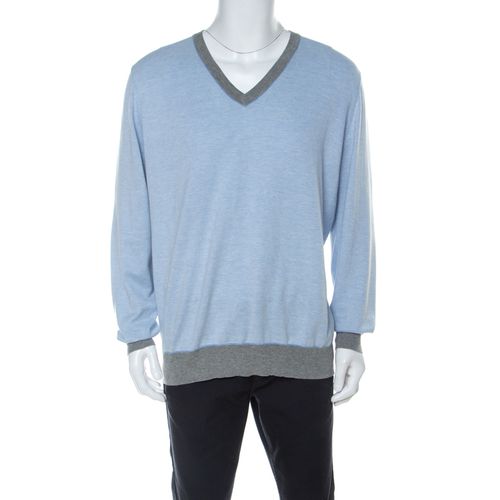 Brunello Cucinelli Light Blue Cotton V Neck Sweater 4XL - Brunello Cucinelli - Modalova