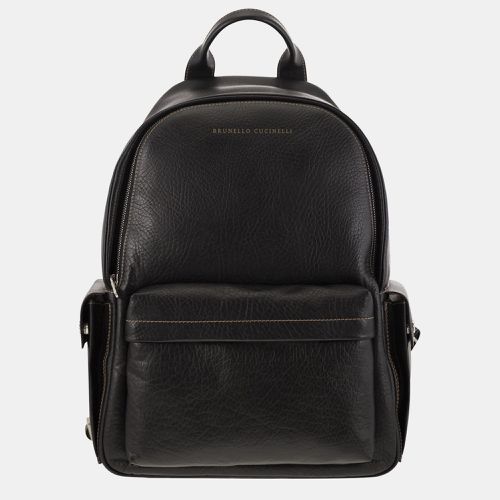 Brunello Cucinelli Black Grained Calfskin Backpack - Brunello Cucinelli - Modalova