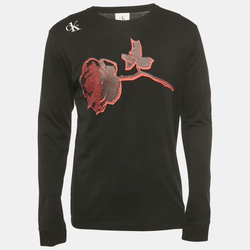 Calvin Klein CKone Black Rose Print Jersey Distressed T-Shirt XS - Calvin Klein - Modalova