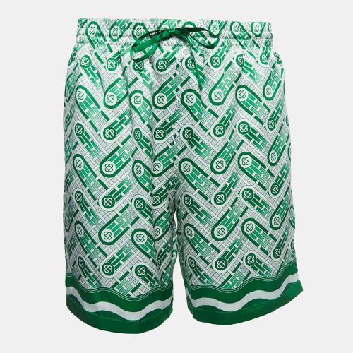 Casablanca Tennis Club Green Monogram Print Silk Shorts L - Casablanca - Modalova