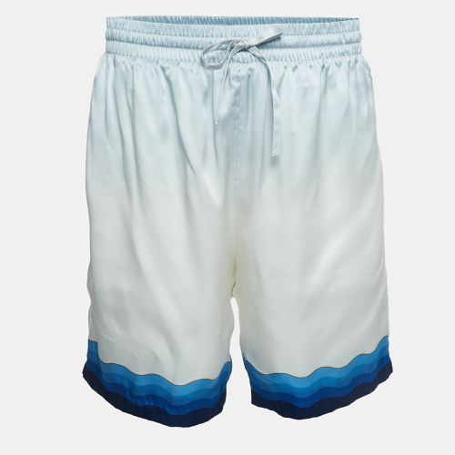 Casablanca Blue Printed Satin Silk Tennis Club Shorts L - Casablanca - Modalova