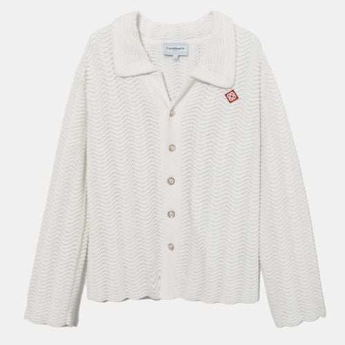 Casablanca White Wavy Open-Knit Cotton Button Front Cardigan S - Casablanca - Modalova