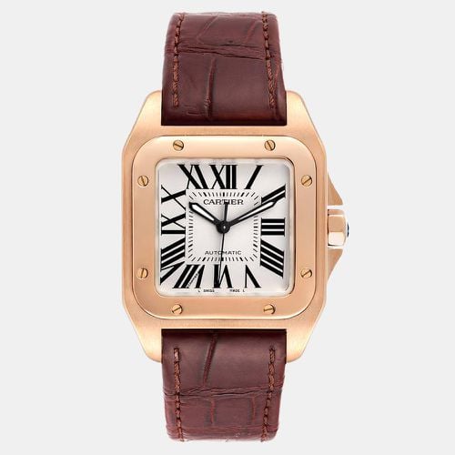 Cartier Silver 18K Rose Gold Santos 100 W20108Y1 Men's Wristwatch 33 mm - Cartier - Modalova