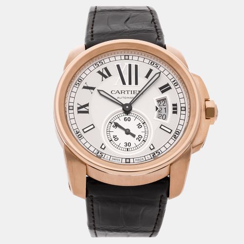 Cartier Silver 18k Rose Gold Calibre de Cartier Automatic Men's Wristwatch 42 mm - Cartier - Modalova