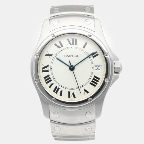 Cartier White Stainless Steel Santos Cougar 19201 Automatic Men's Wristwatch 33 mm - Cartier - Modalova