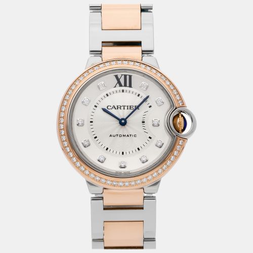 Cartier Silver Diamond 18k Rose Gold Stainless Steel Ballon Bleu W3BB0004 Automatic Men's Wristwatch 36 mm - Cartier - Modalova