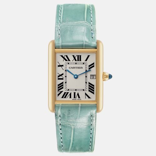 Tank Louis Yellow Gold Teal Leather Strap Men's Watch W1529756 25 x 33 mm - Cartier - Modalova