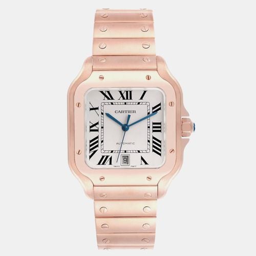 Cartier Santos Large Rose Gold Silver Dial Mens Watch WGSA0018 47.5 mm x 38 mm - Cartier - Modalova