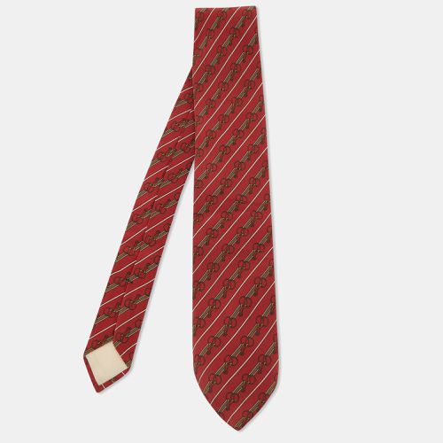 Celine Vintage Red Diagonal Striped Printed Silk Tie - Celine - Modalova