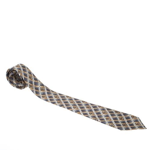 Celine Vintage Grey and Gold Equestrian Print Silk Tie - Celine - Modalova