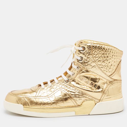 Chanel Gold Croc Embossed Leather High Top Sneakers Size 43 - Chanel - Modalova