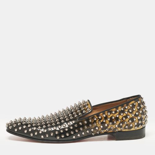 Christian Louboutin Black/Brown Leopard Print Patent Leather Dandelion Spikes Smoking Slippers Size 43 - Christian Louboutin - Modalova