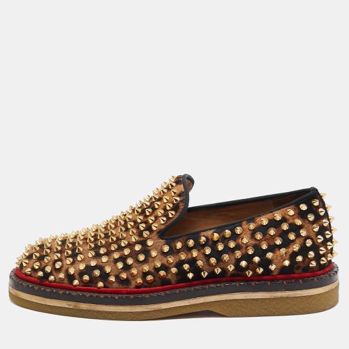 Christian Louboutin Beige/Black Leopard Print Calf Hair Spikes Slip On Smoking Slippers Size 40 - Christian Louboutin - Modalova