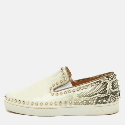 Grey Snakeskin Print Patent Leather Pik Boat Sneakers Size 40.5 - Christian Louboutin - Modalova