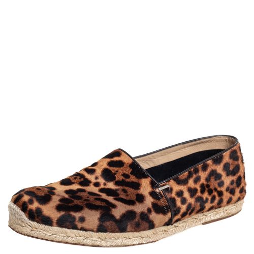 Christian Louboutin Brown/Beige Leopard Print Calf Hair Slip On Espadrilles Size 43 - Christian Louboutin - Modalova