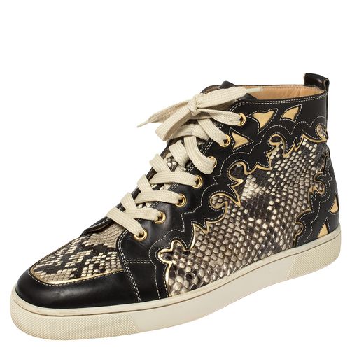 Christian Louboutin Black/Beige Leather And Python Rantus Orlato High Top Sneakers Size 41 - Christian Louboutin - Modalova