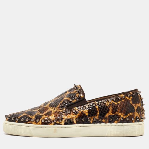 Christian Louboutin Brown/Beige Leopard Print Python Leather Spike Slip On Sneakers Size 42 - Christian Louboutin - Modalova