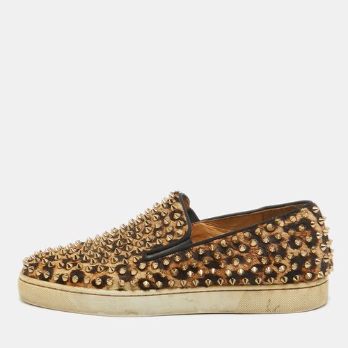 Christian Louboutin Beige/Brown Leopard Print Calf Hair Spike Pik Boat Sneakers Size 40.5 - Christian Louboutin - Modalova