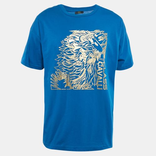 Class by Roberto Cavalli Blue Lion Print Jersey T-Shirt XL - Class by Roberto Cavalli - Modalova