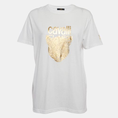 Class by Roberto Cavalli White/Gold Cotton Crew Neck T-Shirt L - Class by Roberto Cavalli - Modalova